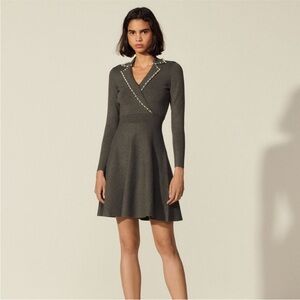 Sandro Knit Dress with Pearl Collar Size 36